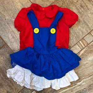 Super Mario girl, Kids Red and Blue Costume with White Accents